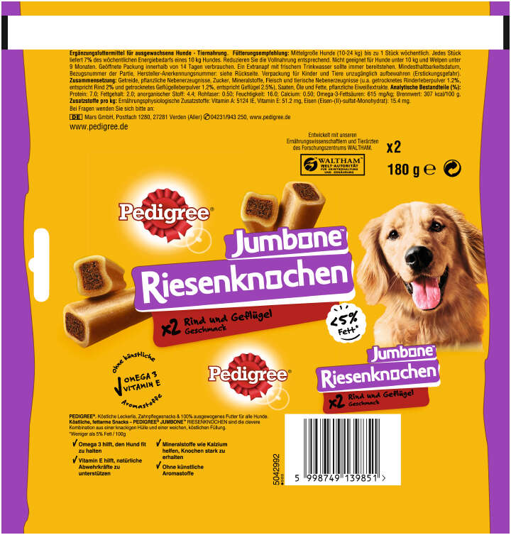 Pedigree Hundeleckerlis JUMBONE™ Riesenknochen Medium mit Rind und Geflügel Geschmack